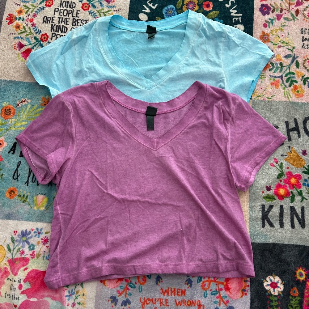 *SET OF 2* Wild Fable XS Purple and Blue Cropped V-Neck Boxy T-Shirt